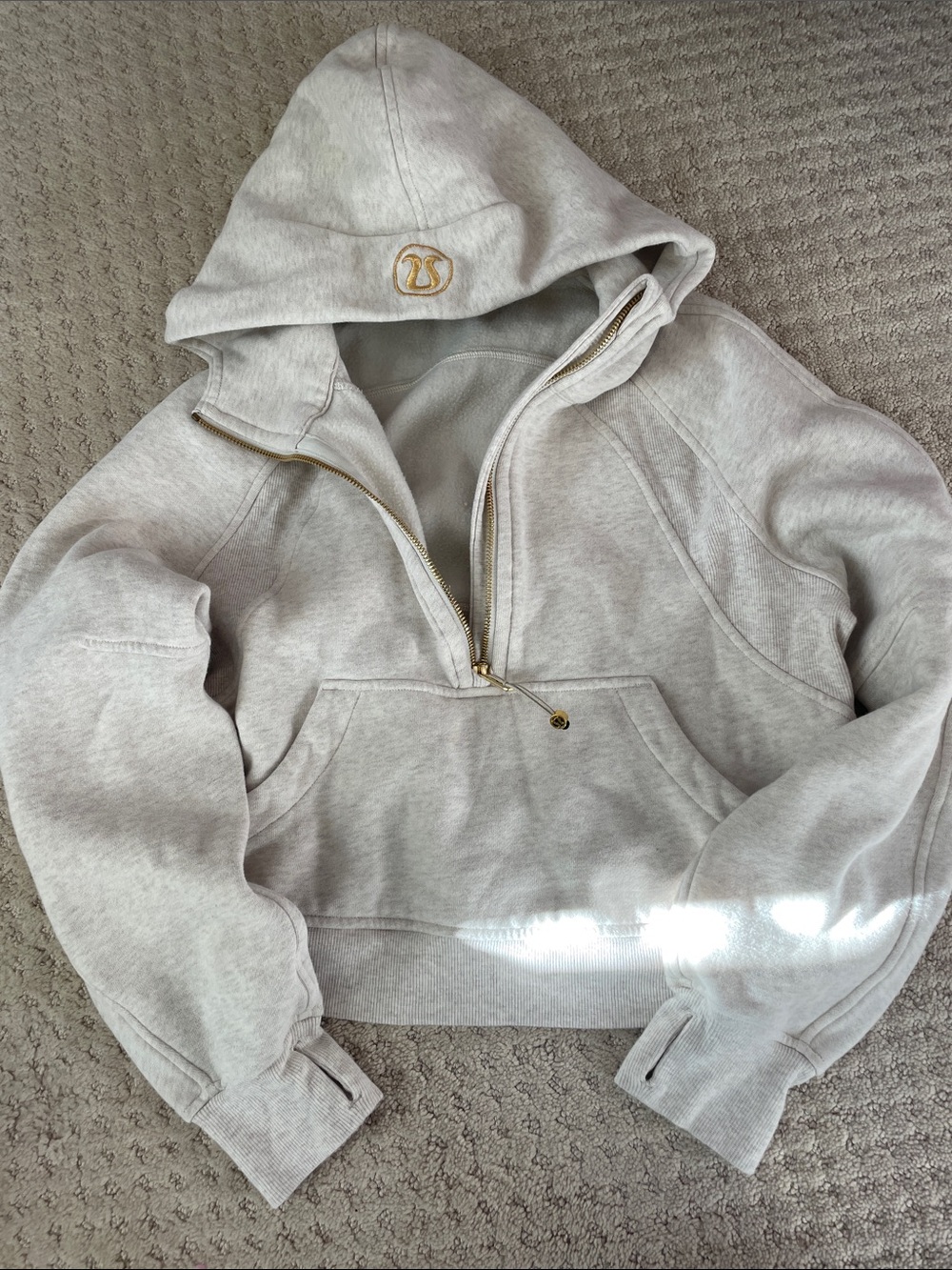 lululemon athletica Light Gray Half-Zip Hoodie with Gold Accents